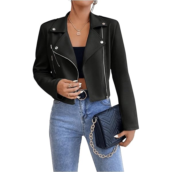 MakeMeChic Women's Y2K Faux Leather Jacket Zip Up Crop Top